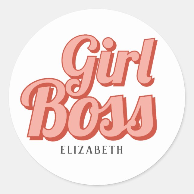 Girl Boss Retro Customised name  Classic Round Sticker (Front)