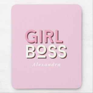 Girl Boss Retro Minimal Pink Mouse Mat