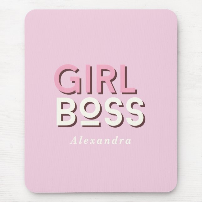 Girl Boss Retro Minimal Pink Mouse Mat (Front)