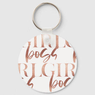 Girl Boss   Rose Gold Black Text   Key Ring