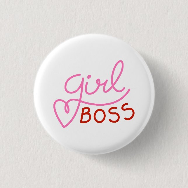 Girl Boss typography Hot Pink Red Hearts Button (Front)