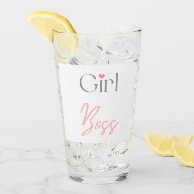 Girl Boss Word Text Minimalistic Glass Tumbler (Front Ice)