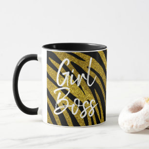 Girl Boss Zebra Stripes & Faux Gold Glitter Mug