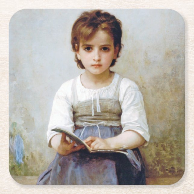 Girl, Bouguereau Square Paper Coaster (Front)