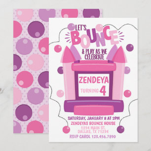 Girl Bounce House Birthday Party Invitation