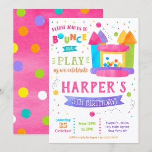 Girl Bounce House Birthday Party Invitations