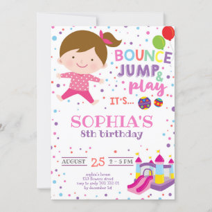 Girl Bounce Jump Colourful Rainbow Birthday Party Invitation