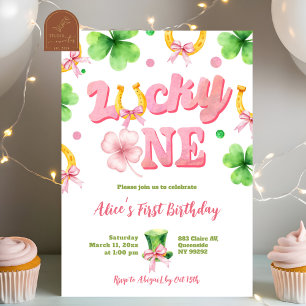 Girl Bow Glitter Lucky One St Patrick 1st Birthday Invitation