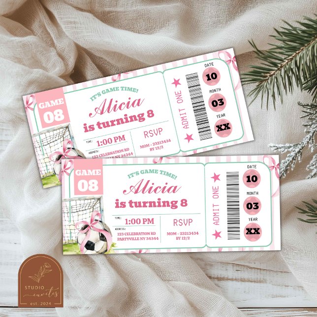Girl Bow Softball Birthday Ticket Invitation (Creator Uploaded)