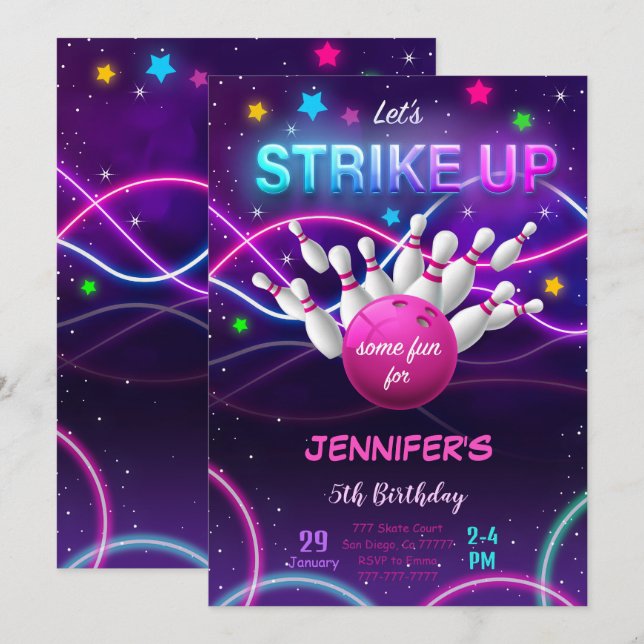 Girl Bowling Birthday Invitation (Front/Back)