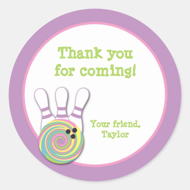 Girl Bowling Birthday Party Favour Stickers (Front)