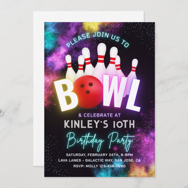 Girl Bowling Party Invitation | Bowling Invitation (Front/Back)