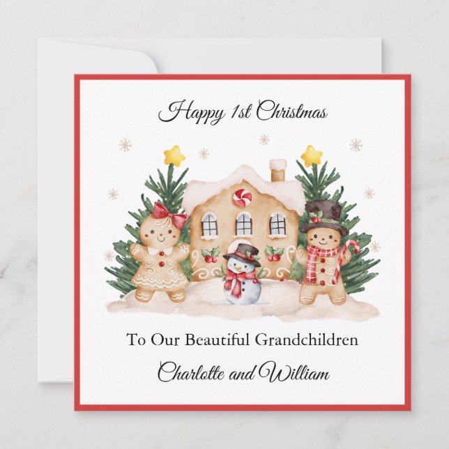 Girl Boy 1st Christmas Gingerbread Christmas Card (Front)