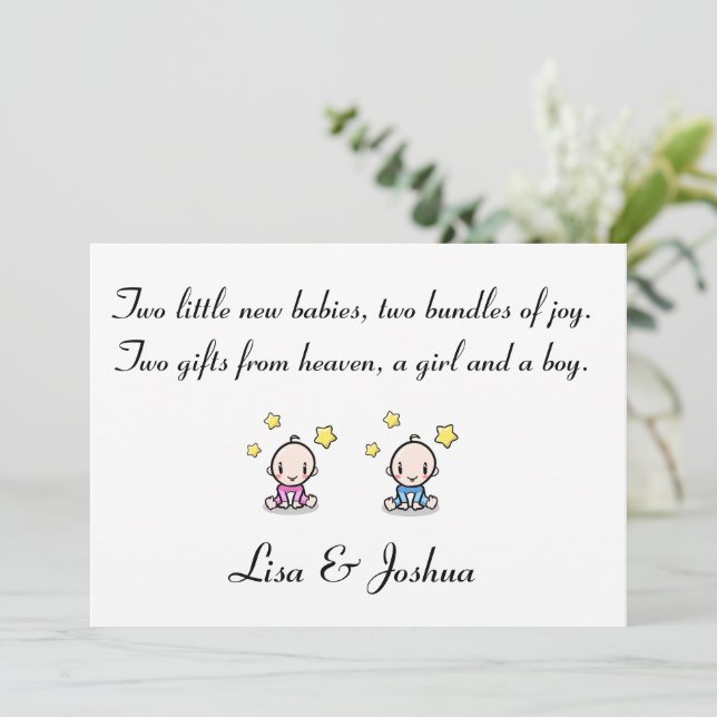 Girl / Boy Customised Twin Babies Congratulations Card (Standing Front)