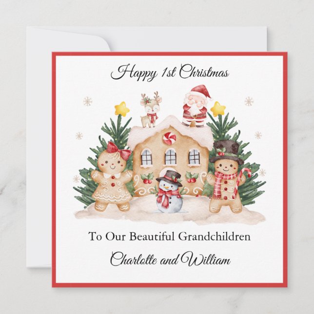 Girl Boy First Christmas Gingerbread Santa Card (Front)