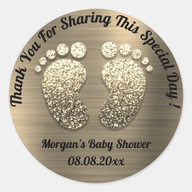 Girl Boy Gold Feet Baby Shower Favour Thank You Classic Round Sticker (Front)