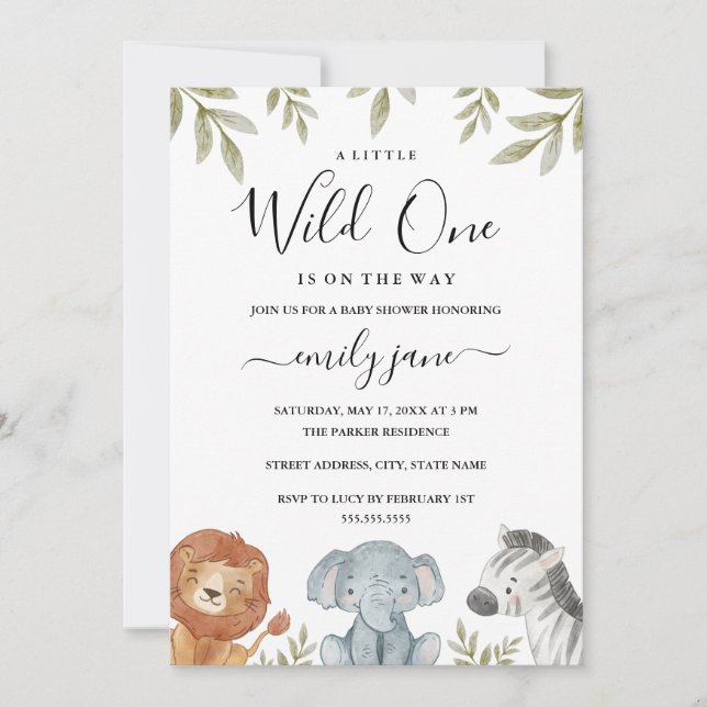 Girl Boy Safari Cute Animals Baby Shower Invitation (Front)