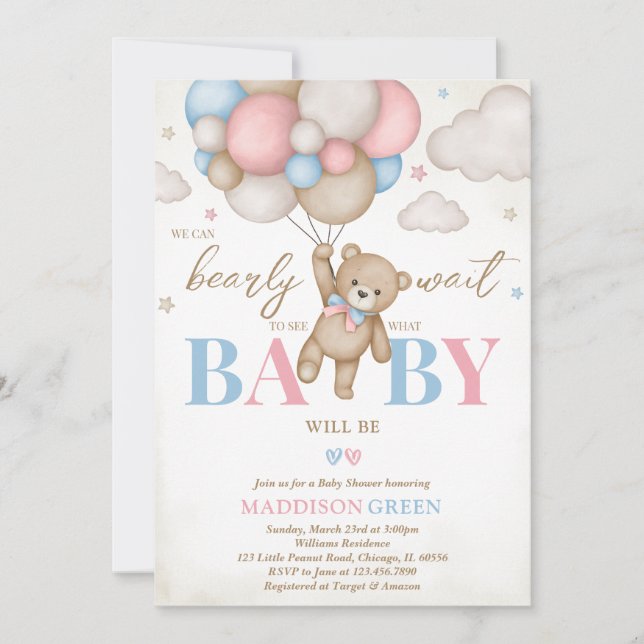 Girl Boy We Can Bearly Wait Baby Shower Invitation (Front)