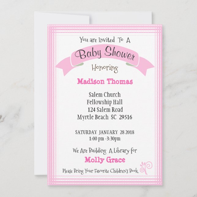 Girl Bring A Book Baby Shower Invitation (Front)