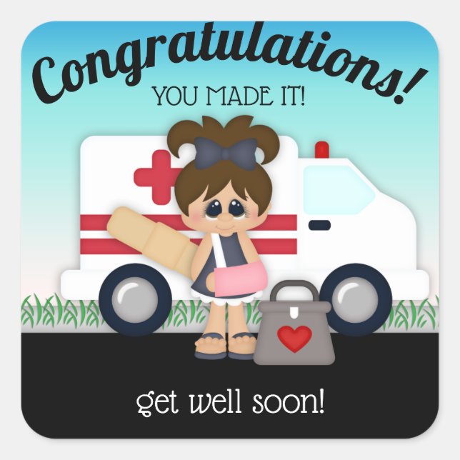 Girl Broken Arm Get Well Soon Sticker (Front)