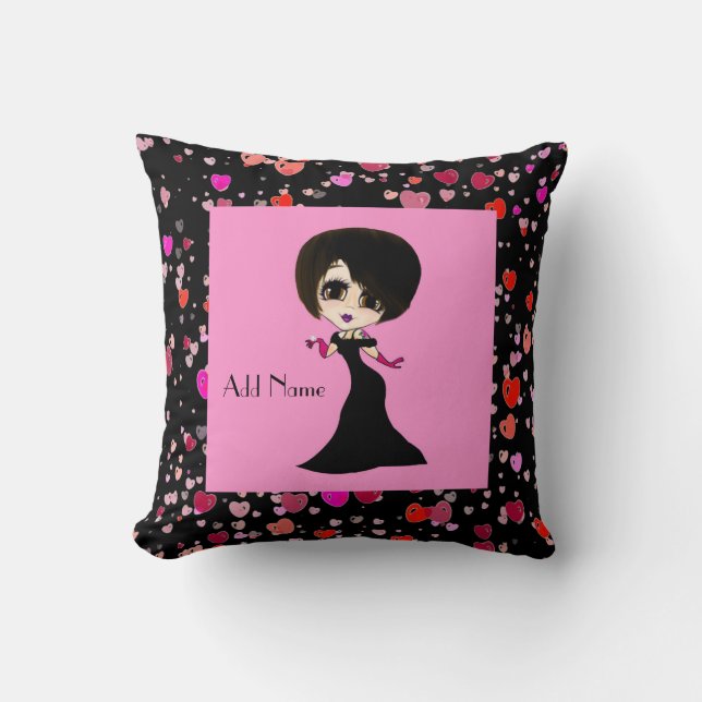 Girl brown eyes prom caricature personalised cushion (Front)