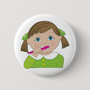 Girl Brushing Teeth 6 Cm Round Badge