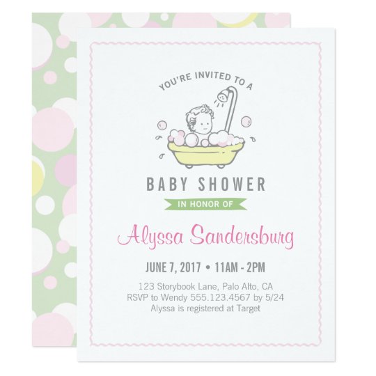 Girl Bubble Bath Baby Shower Invitation