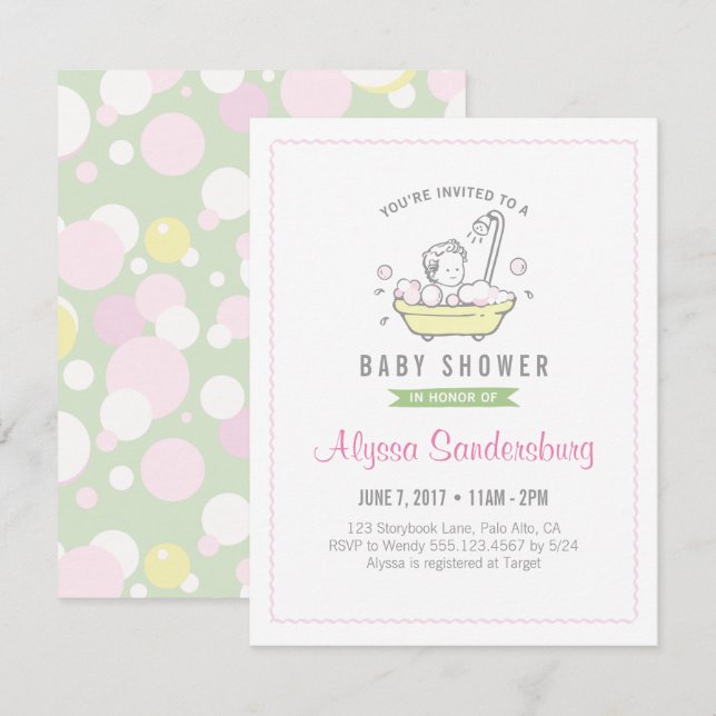 Girl Bubble Bath Baby Shower Invitation (Front/Back)