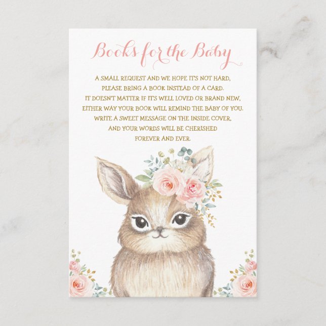 Girl Bunny Baby Shower Blush Floral Bring a Book Enclosure Card (Front)
