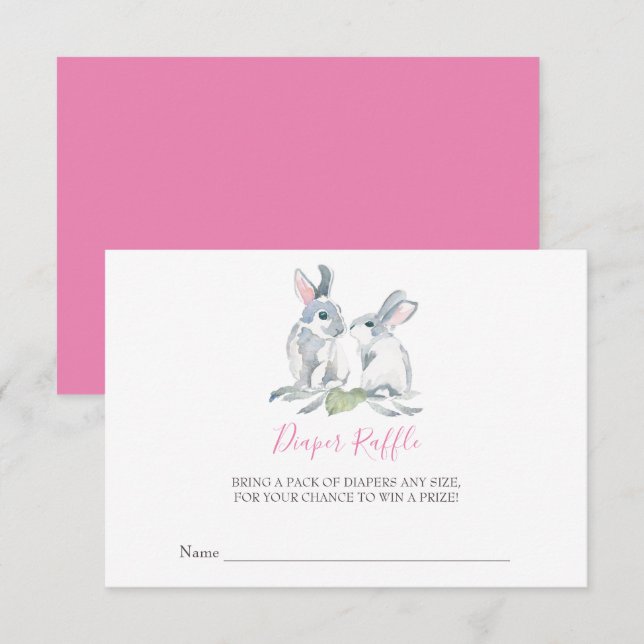 Girl Bunny Baby Shower Diaper Raffle Invitation (Front/Back)