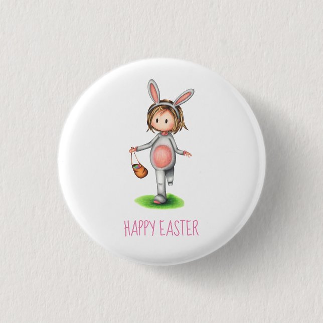 Girl Bunny Happy Easter 3 Cm Round Badge (Front)