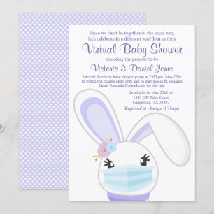 Girl Bunny Mask Mail Virtual Baby Shower Invitation