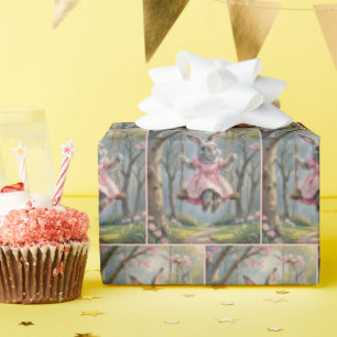 Girl Bunny On a Swing Wrapping Paper