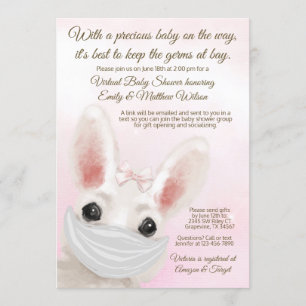 Girl Bunny Rabbit Mask Drive By Online Baby Shower Invitation