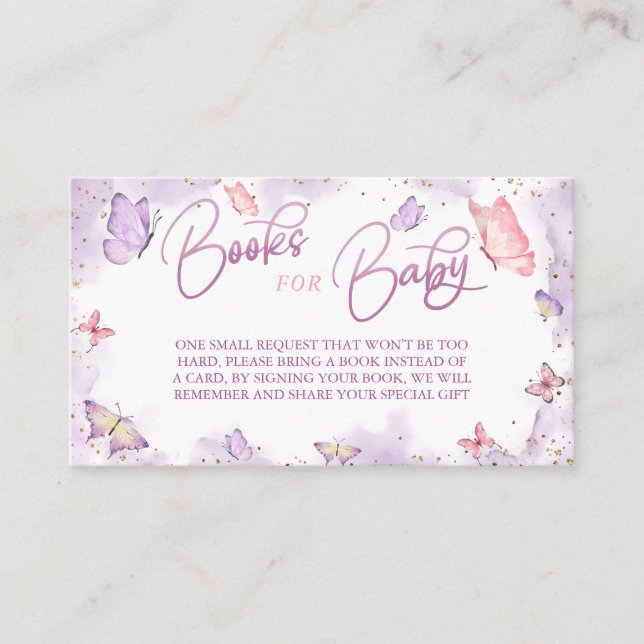 Girl Butterfly Baby Shower Book Request Enclosure Place Card (Front)