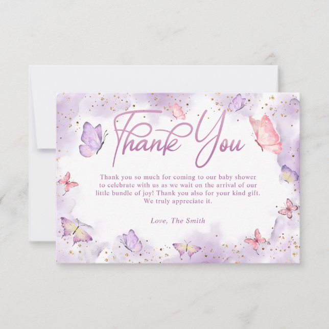 Girl Butterfly Baby Shower Thank You Card (Front)
