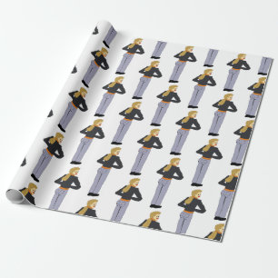 girl button wrapping paper