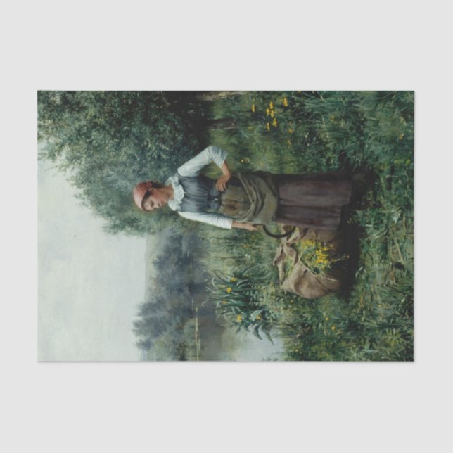 Girl by a Stream, Flanders by Daniel Ridgway Knigh Tissue Paper (Front)
