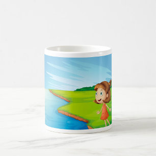 Girl by Riverside Nature Landscape Coffee Mug