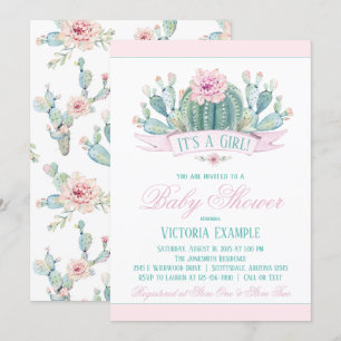Girl Cactus Baby Shower Invitations