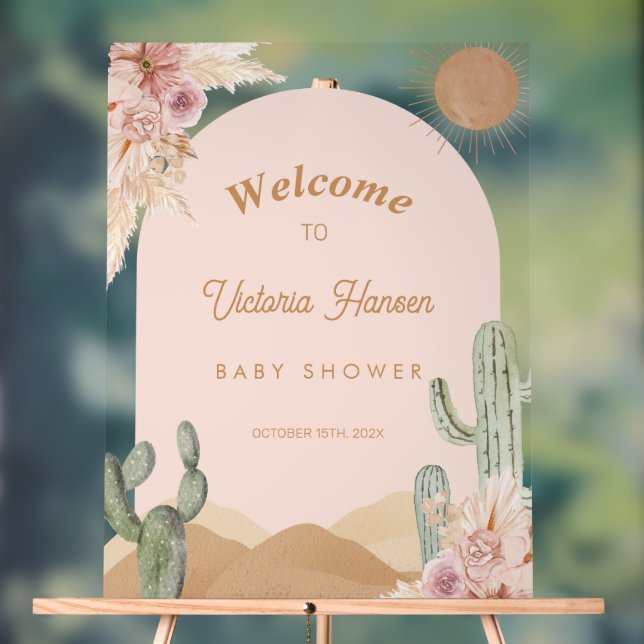 Girl Cactus Desert Baby Shower Southwestern Acrylic Sign (Neutral)