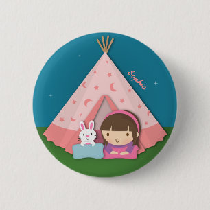 Girl Camping Teepee Tent Bunny 6 Cm Round Badge