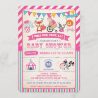 Girl Carnival Circus Animals Baby Shower Invite