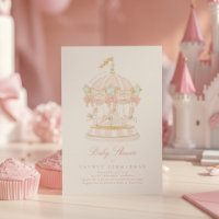 Girl Carousel Fairytale Bows Pink Baby Shower