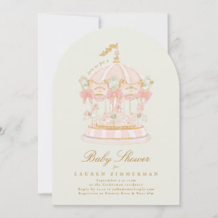 Girl Carousel Fairytale Sage Arch Baby Shower Invitation