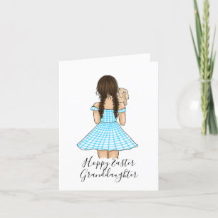 Girl Carrying a Cream Bunny - Hoppy Easter Holiday Card