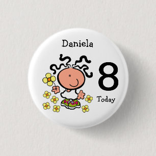 Girl cartoon birthday name and age Button