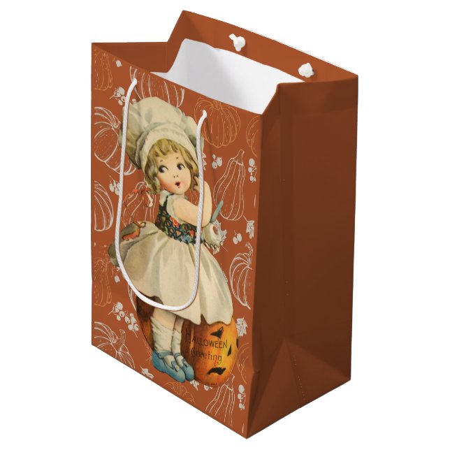 Girl Carving Apple Halloween Medium Gift Bag (Front Angled)