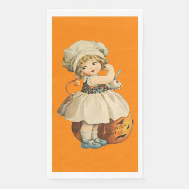Girl Carving Apple Halloween Napkin (Front)
