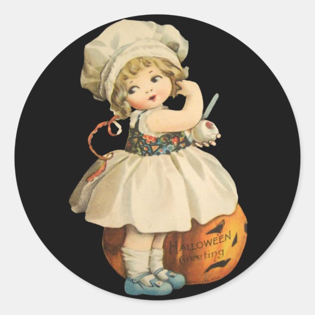 Girl Carving Apple Halloween Stickers (Front)